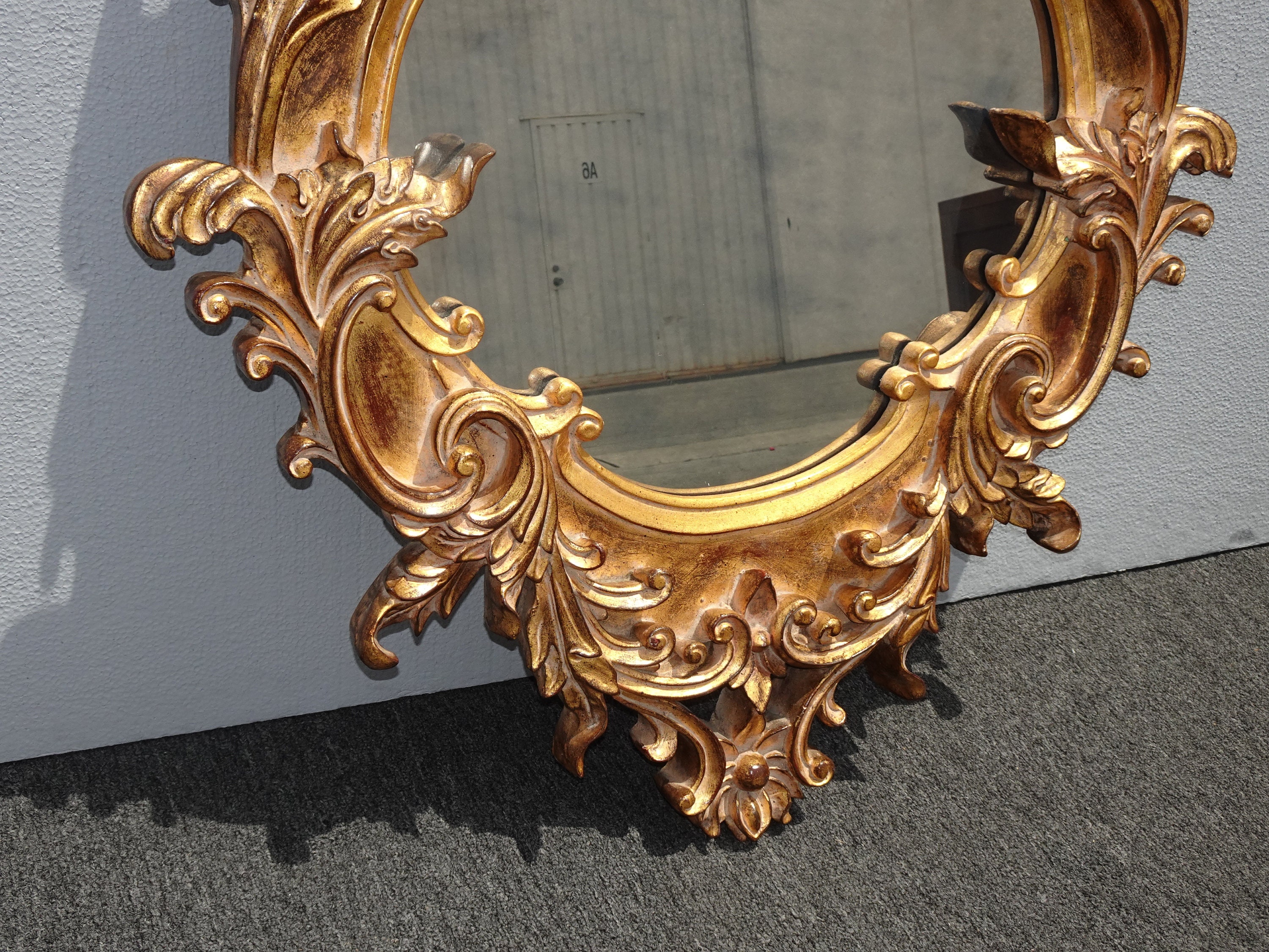 Vintage French Provincial Gold Rococo Wall Mantle Mirror