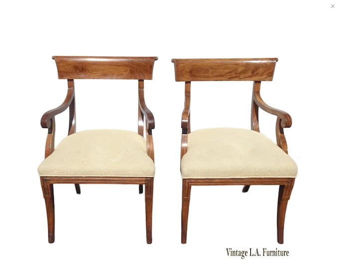 Pair of Vintage English French Country Elbow Scrolled Arm Chairs