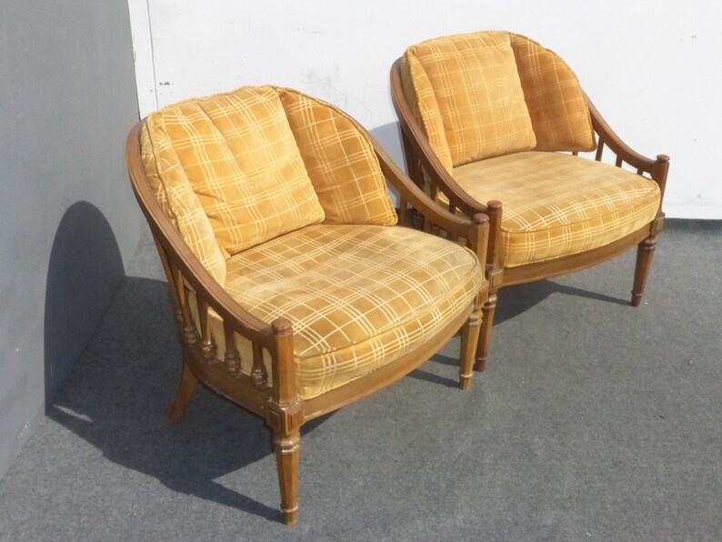 Pair Vintage Mid Century Modern Yellow Velvet Accent Chairs Etsy