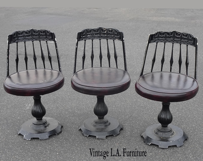 Set of Three Vintage Spanish Style Burgundy Swivel Counter Stools Bar Stools