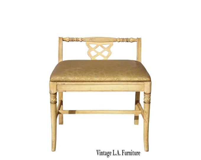 Vintage French Country Beige Shabby Vanity Chair Bench