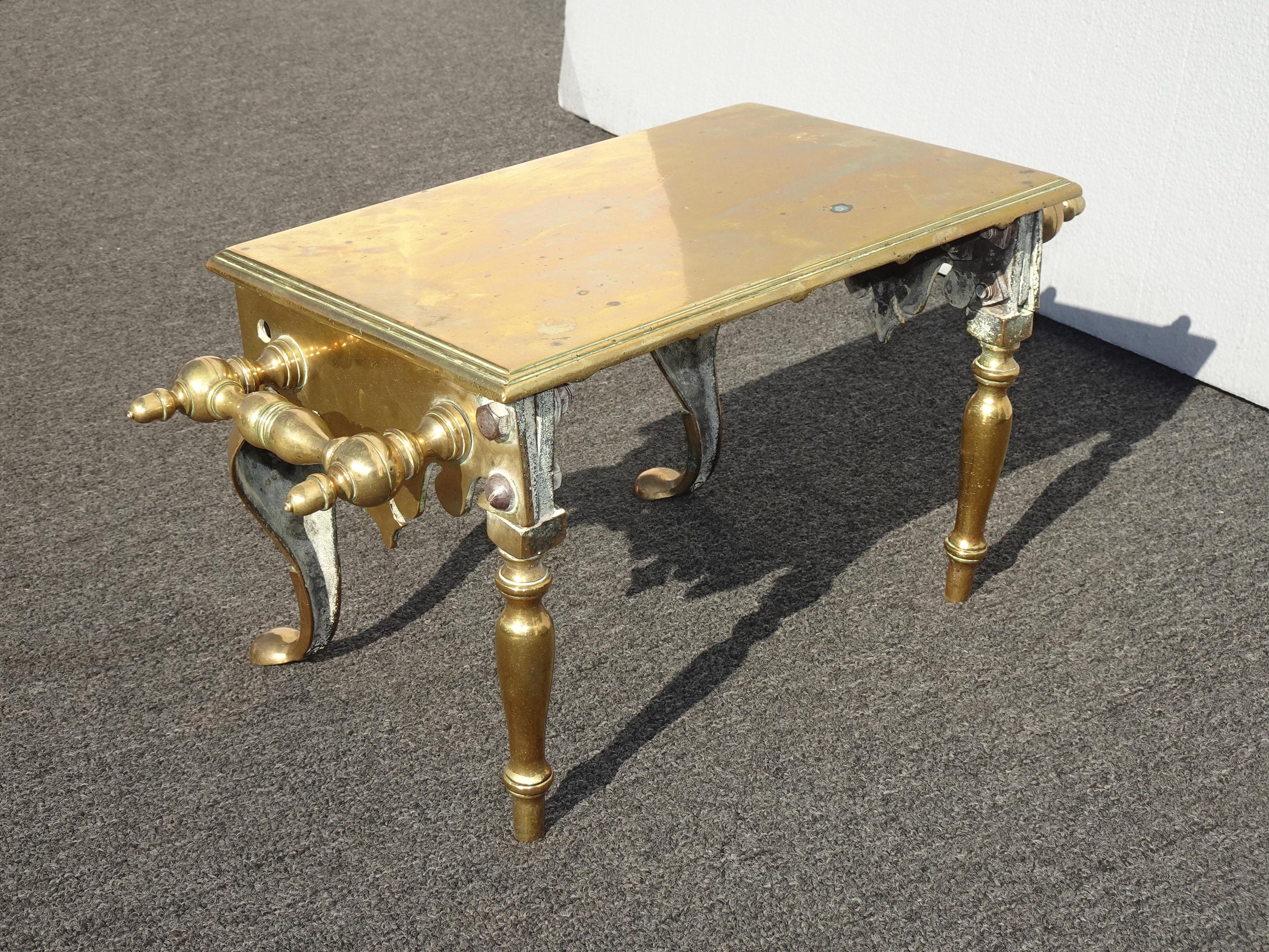 Antique Victorian Brass Coachman's Footstool Footman Stool Trivet Stand