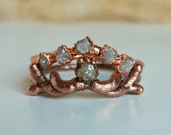 Ring met ruwe diamant, ring met ruwe steen, takring met steen, alternatieve verlovingsring, rustieke trouwring