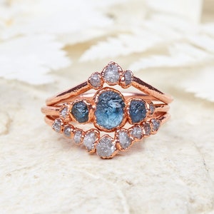 Montana sapphire ring set, Raw sapphire ring, Raw diamond ring, raw stone engagement ring, raw gemstone ring, alternative engagement ring