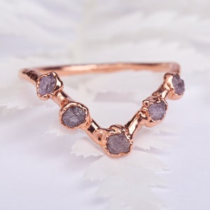 Pink diamond ring, Raw diamond ring enhancer, Curved wedding band, Chevron ring, Rough diamond ring, Raw gem ring, Uncut unique wedding ring