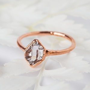 Raw Herkimer Diamond ring, Raw crystal engagement ring, Unique gemstone engagement ring, Alternative engagement ring, Raw stone ring rustic