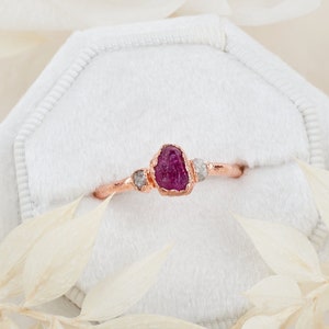 Ruby engagement ring with diamonds, Raw ruby ring, Raw diamond ring, Raw gem ring, Raw gemstone engagement ring, Bohemian Red stone ring