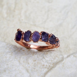Purple sapphire ring, ombre ring, pink diamond ring, raw amethyst ring, raw crystal ring, colorful rings, raw gem ring, raw stone ring