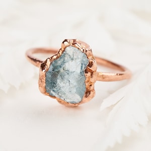 Raw Aquamarine ring, Raw Aquamarine engagement ring, Raw gemstone engagement ring, Bohemian engagement ring, Raw gem ring unique alternative