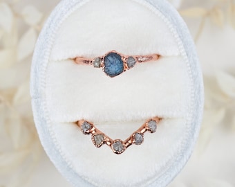 Montana sapphire ring set, Raw sapphire ring, Raw diamond ring, raw stone engagement ring, raw gemstone ring, alternative engagement ring