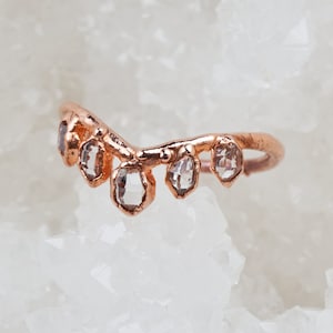 Herkimer diamond ring enhancer wedding band, Curved wedding band, Raw gem ring, Chevron ring, Raw diamond ring, Raw crystal ring bohemian