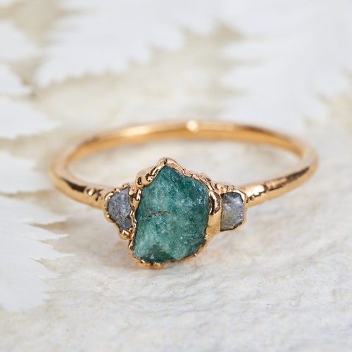 Raw Emerald Ring Raw Crystal Engagement Ring Raw Stone - Etsy