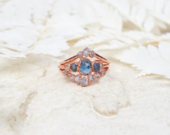 Montana sapphire ring set, Raw sapphire ring, Raw diamond ring, raw stone engagement ring, raw gemstone ring, alternative engagement ring