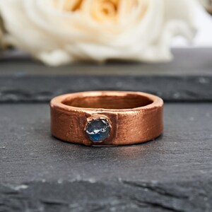Montana Sapphire wedding band, raw sapphire ring men, customizable alternative copper male promise ring for him, rustic uncut rough gemstone image 5