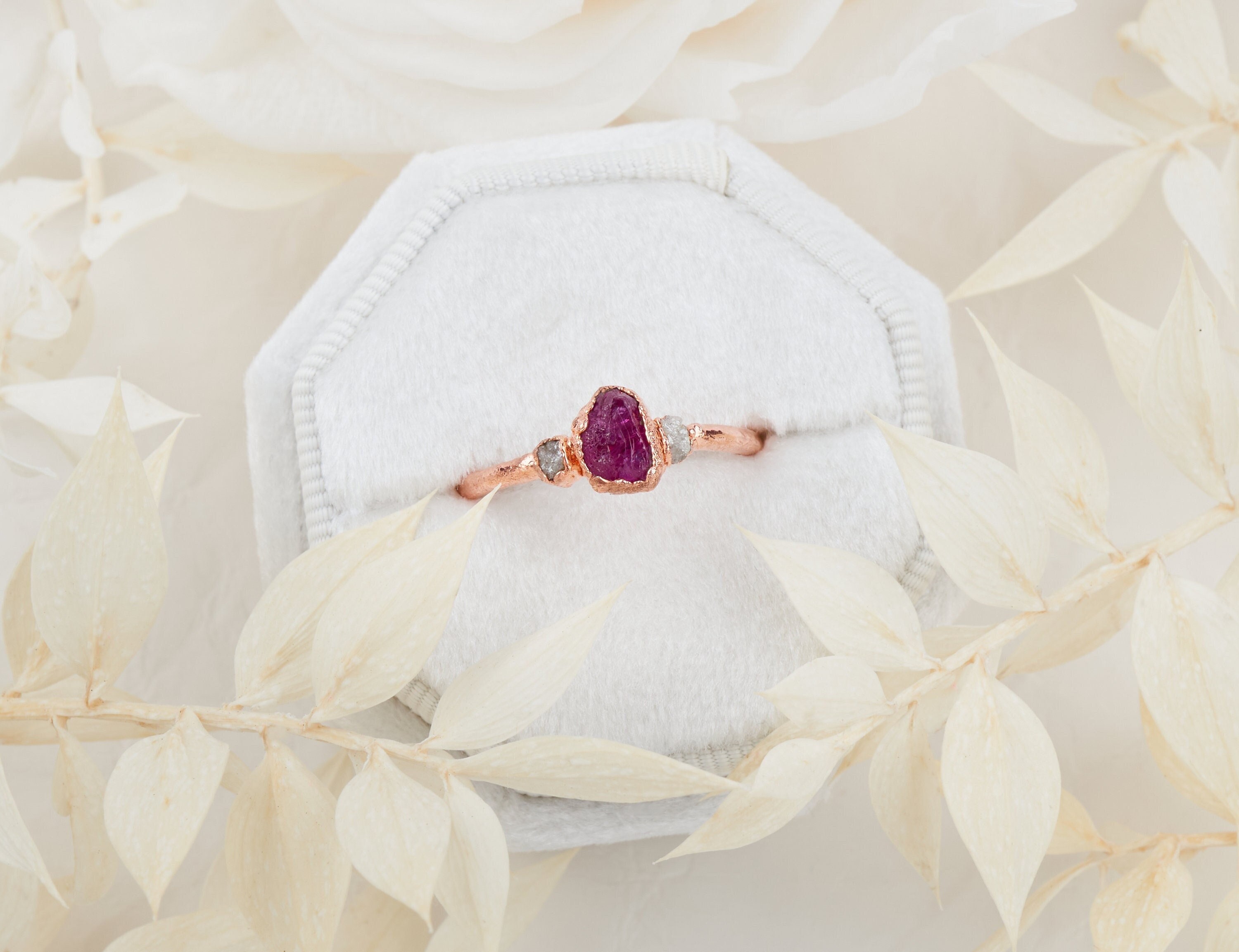 Ruby Engagement Ring With Diamonds Raw Ruby Ring Raw Diamond