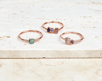 Custom Birth Stone ring. Family Birthstone ring for Mom - 2 Stones or more. Dainty Raw Stone ring. Mother Daughter ring. Personalized gift.