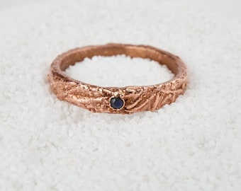 Sapphire promise ring for him, Viking ring, Male wedding band, Customizable ring, Copper mens wedding ring, Alternative wedding band ethical