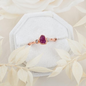 Ruby engagement ring with diamonds, Raw ruby ring, Raw diamond ring, Raw gem ring, Raw gemstone engagement ring, Bohemian Red stone ring