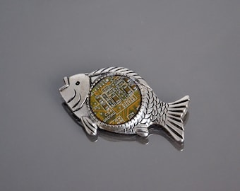 Unusual fish brooch | real circuit board brooch |  computer brooch | Geek Valentine's Day gift