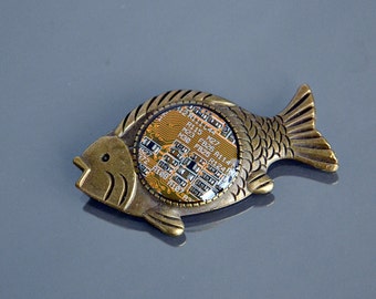 Geek cyberpunk nerd fish brooch computer jewelry CoolValentine's Day present for pc nerd
