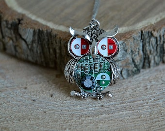 Cyberpunk owl necklace pendant Unusual programmer jewelry Steampunk gift