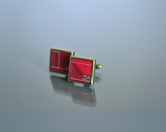 Computer Cufflinks made from PC recycled red circuit board | Computer Geek Tech Nerd Valentine's Day gift