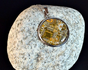 Recycled upcycled computer motherboard jewelry necklace pendant | circuit board computer geek tech guy unusual gift