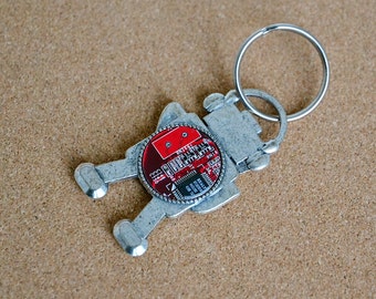 Red motherboard robot keychain Recycled computer circuit board