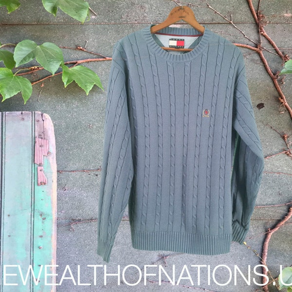 90's TOMMY Cable Knit Cornflower Blue Sweater