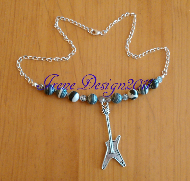 Striped Gemstones & Guitar Necklace by IreneDesign2011 image 1