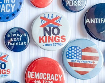 Mix & Match 1" Button Pin Gift- No Kings, Democracy Button Pins- Antifascist, Antifa, Humanity over Hatred, ICE Out Protest Jacket Pins