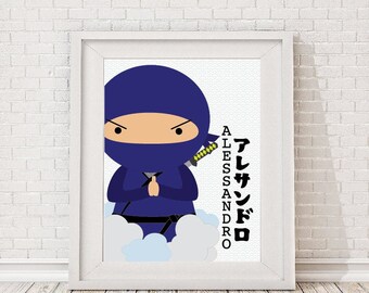 Custom NINJA Wall Art/Party Decor- with Name in Japanese Katakana Letters--8.5" x 11"Printable PDF