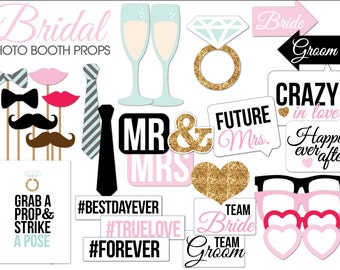Bridal Shower/Wedding Photo Booth Props Printable PDF-- INSTANT DOWNLOAD Bachlorette Party Selfie Photo Booth