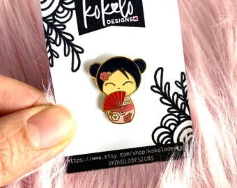 Cute Kokeshi Doll | Hard Enamel Lapel Pin Gift | Kawaii Japanese Girl Enamel Pin |Kokeshi Pin