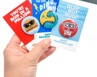 Giftable Valentine's Day Cards with 1.5" Button Pin