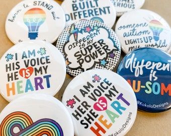 Mix & Match Button Pin Gift- Autism Button Pins-- Autistic Awareness