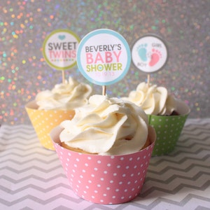 Baby shower per gemelli maschi e femmine - Etichette/decorazioni per cupcake da 2" e 1,5" - PDF stampabile personalizzato