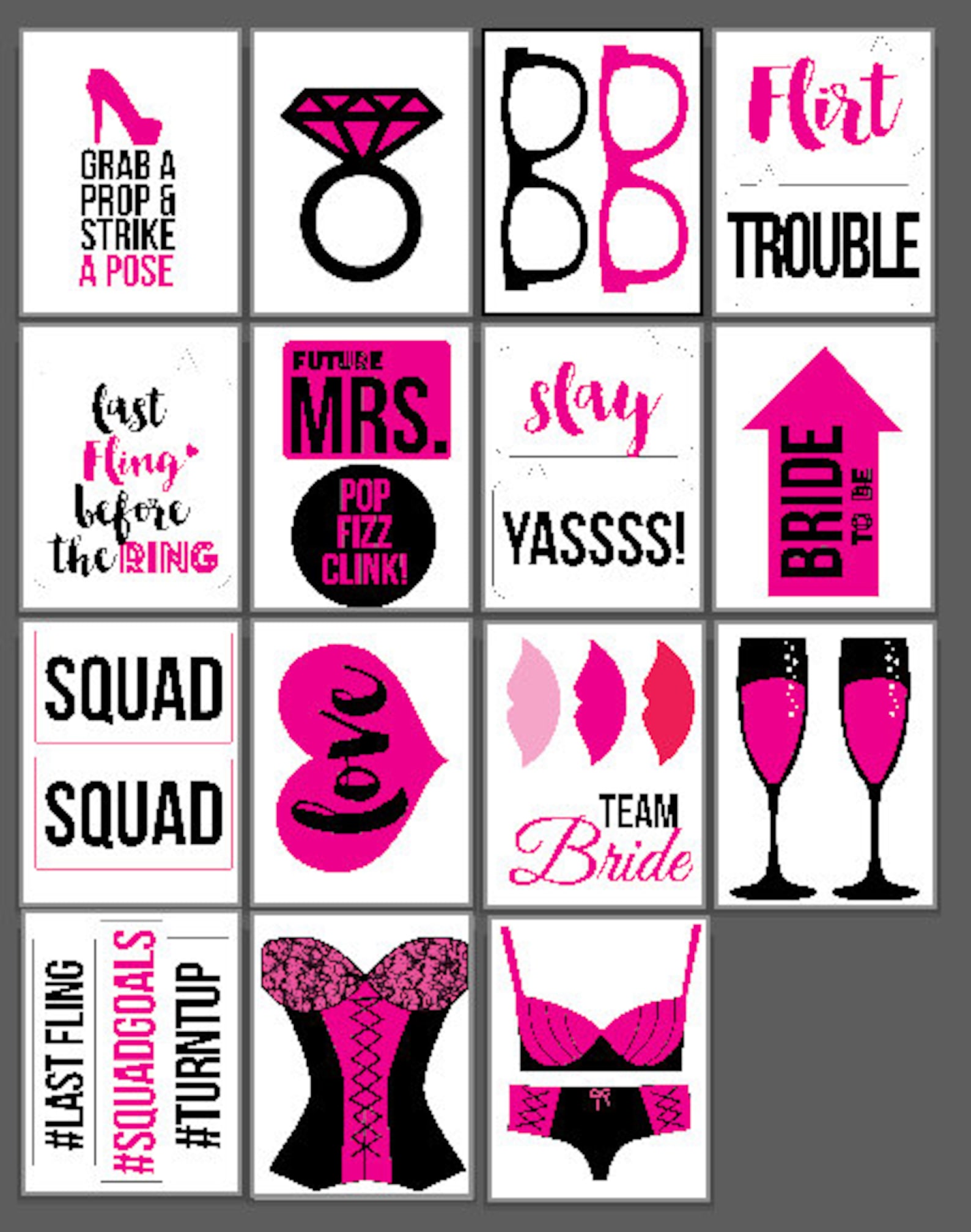 Bachelorette Photo Booth Props Printable PDF INSTANT - Etsy