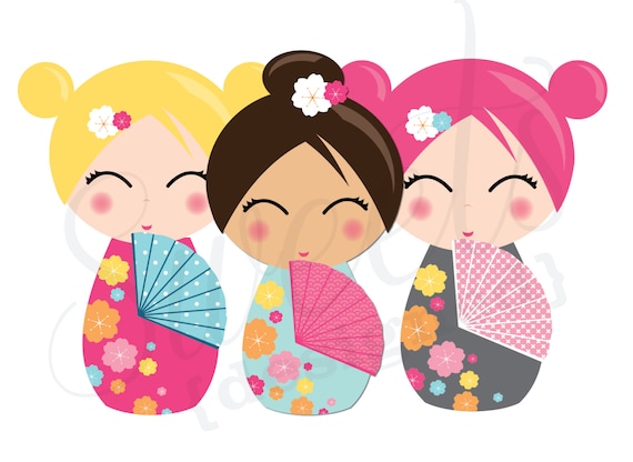 Kokeshi(こけし)- Yumi:Wir feiern eine Party Giant Japanese Kokeshi Party Cutouts-- Download Printable