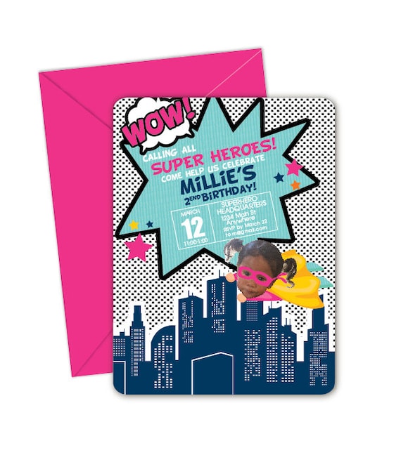 Custom Girl Superhero Birthday Invitation PRINTABLE PDF | Etsy