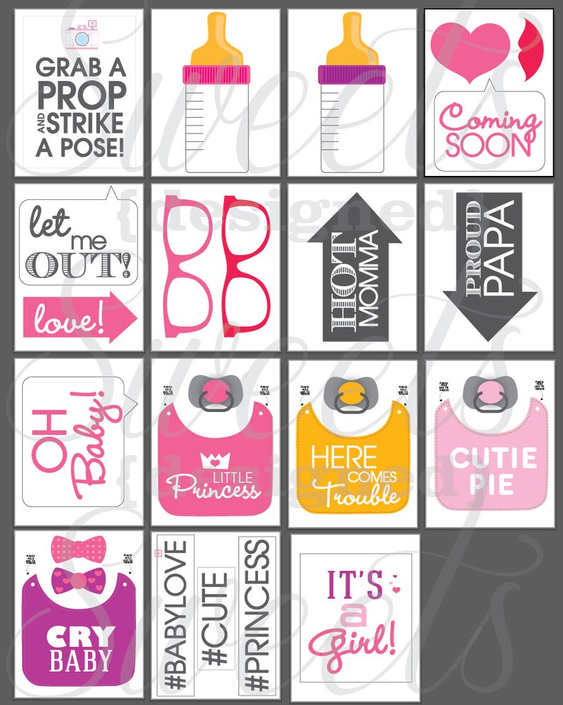 Baby Shower Props Printable PDF Girl INSTANT DOWNLOAD | Etsy
