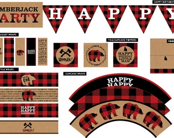 Lumberjack Birthday Party Pack - PRINTABLE PDF- Instant Download