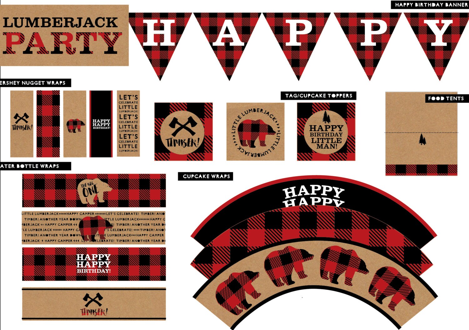 Lumberjack Birthday Party Pack PRINTABLE PDF Instant | Etsy