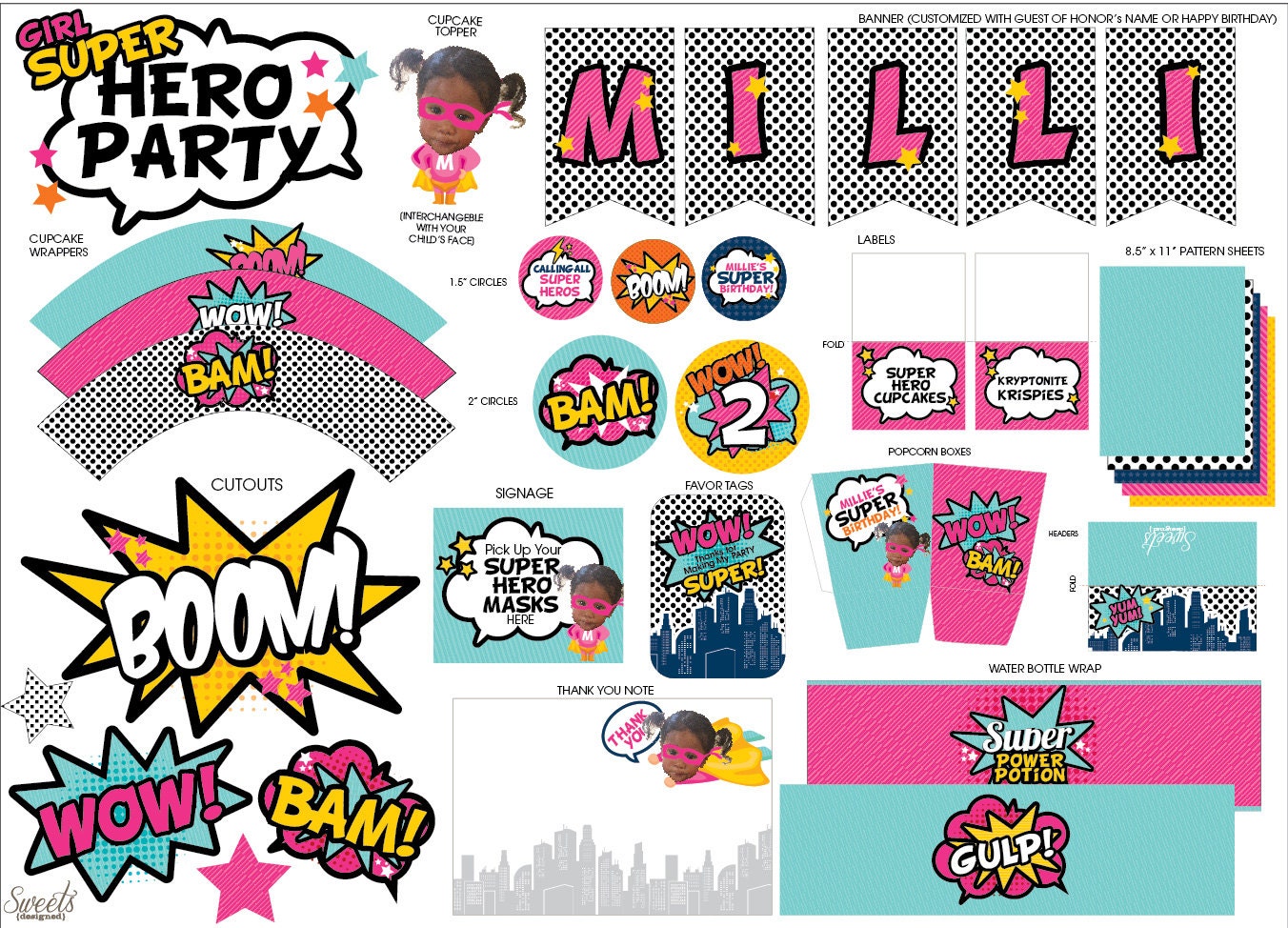  20 African American Female Superhero Stickers for planners,  scrapbooking, parties, etc. : Handmade Products