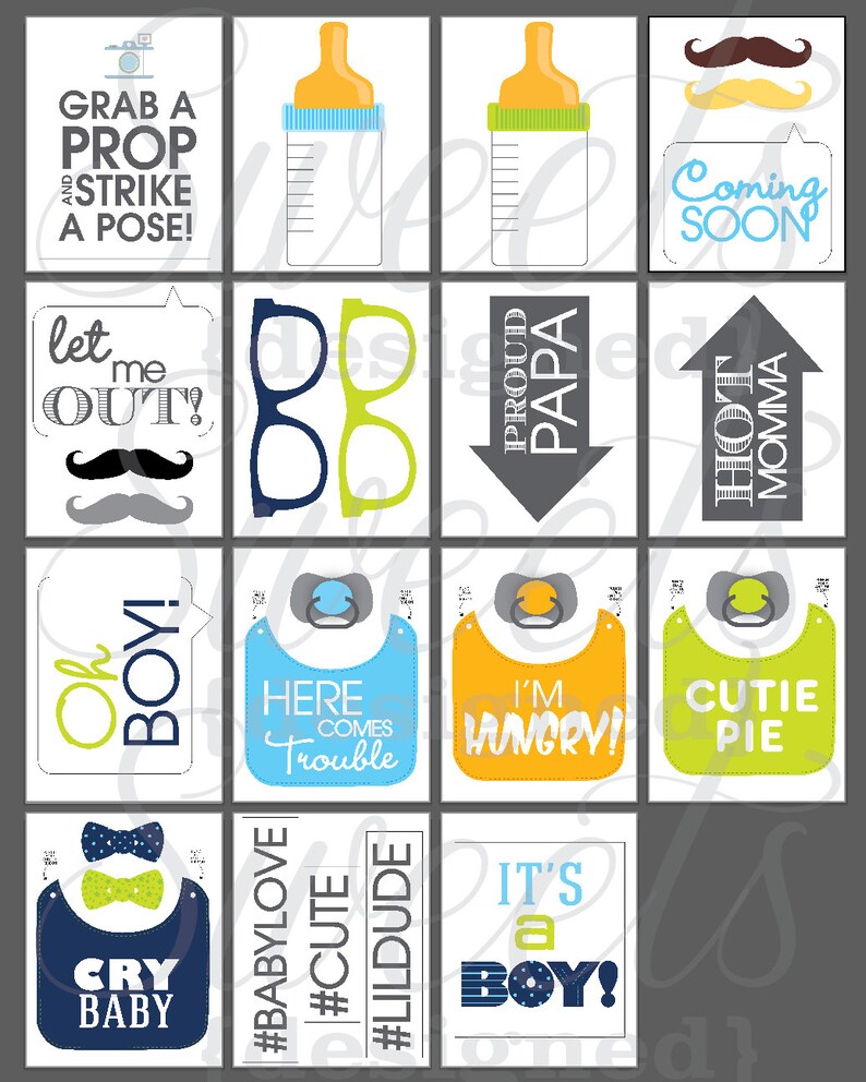 Baby Shower Photo Booth Props Printable PDF Boy INSTANT - Etsy