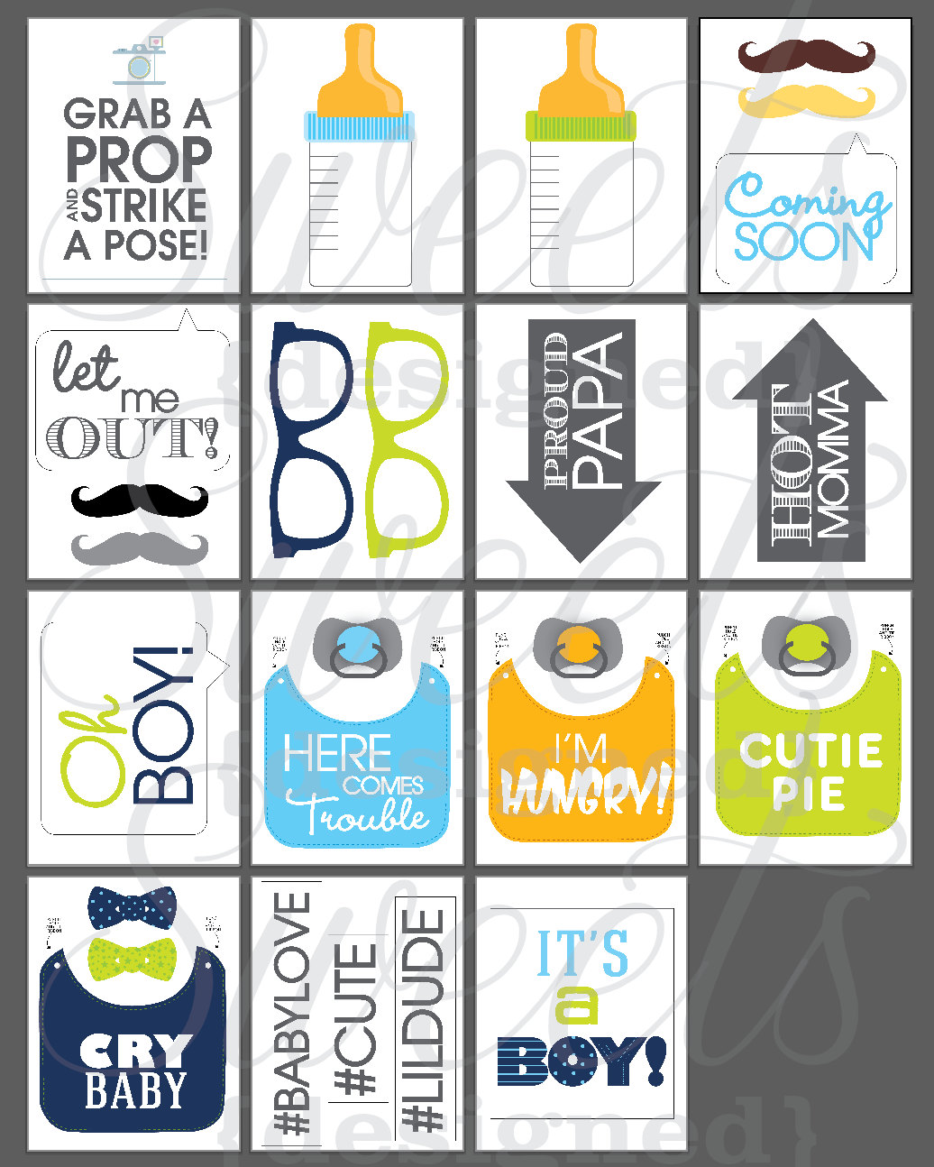 Baby Shower Photo Booth Props Printable PDF Boy INSTANT | Etsy