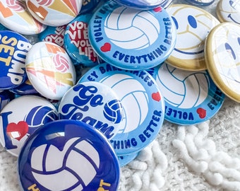 Your Pick- Volleyball Theme Mix & Match Button Pins and Magnet Gift I I Love VOLLEYBALL Smiley