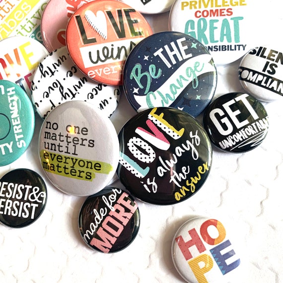 6-pk Novelty 1 Diameter Buttons/pins, Positive Messages, Fun Designs, Set  4, Themed for Backpacks, Jackets, Party Favors, Gifts 