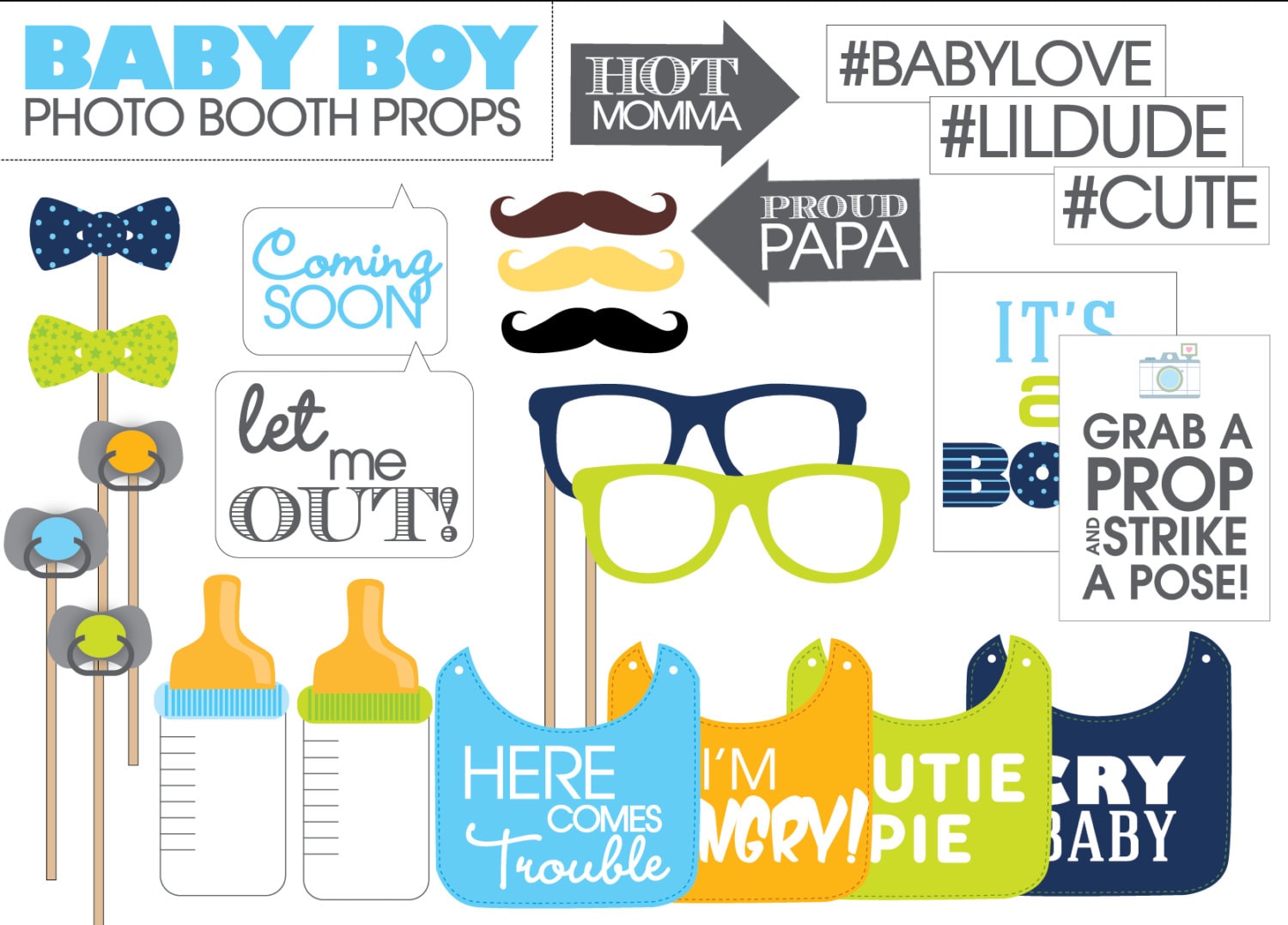 Baby Shower Photo Booth Props Printable PDF Boy INSTANT | Etsy