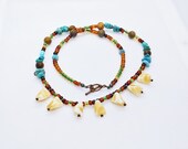 Teeth Turquoise, Tiger 39 s Eye, Beaded Necklace